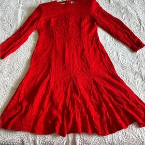 Liz Claiborne Silk Bold Red Long-Sleeve A-Line Dress